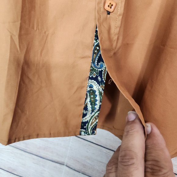 NWT Coofandy Button Up Shirt Men's Medium Brown Flip Cuff Long Sleeve Western - Picture 7 of 15